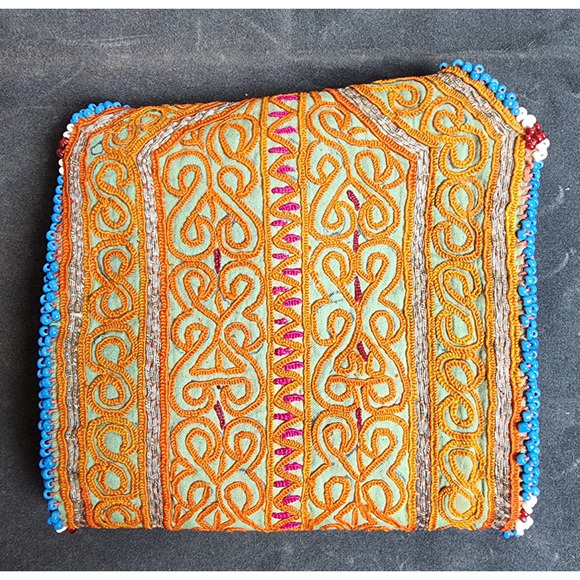 Kuchi Embroidered Pouch Wallet Central Asian Handmade Beaded Orange-Yellow - Picture 8 of 8